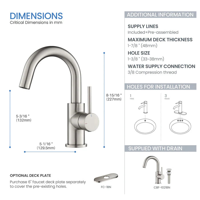 Casa Fixtures - Bathroom Faucet - Halo High-Arc Single Handle Bathroom Vanity Sink Faucet with Pop Up Drain (CBF-1021)