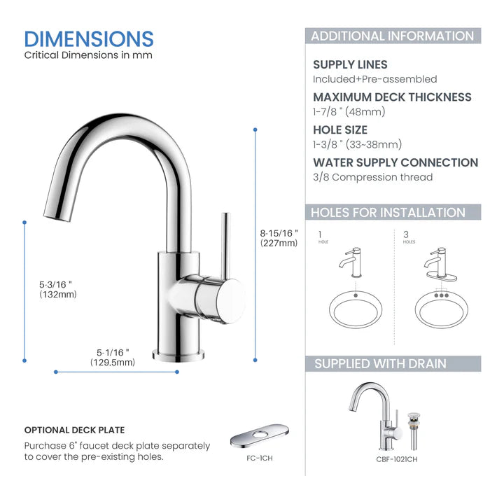 Casa Fixtures - Bathroom Faucet - Halo High-Arc Single Handle Bathroom Vanity Sink Faucet with Pop Up Drain (CBF-1021)