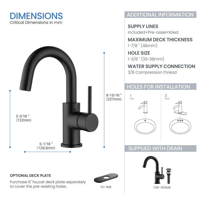 Casa Fixtures - Bathroom Faucet - Halo High-Arc Single Handle Bathroom Vanity Sink Faucet with Pop Up Drain (CBF-1021)