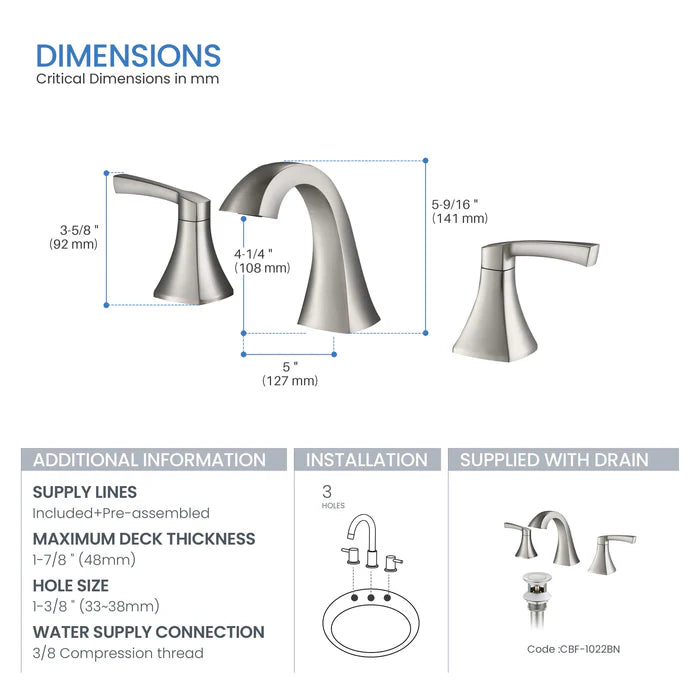 Casa Fixtures - Bathroom Faucet - Vermont 8" Widespread Bathroom Sink Faucet with Drain Assembly (CBF-1022)