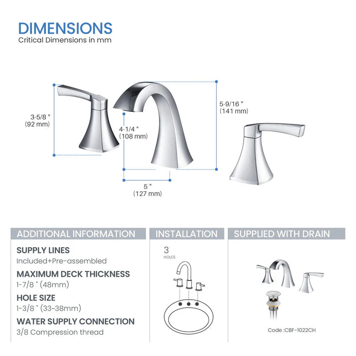 Casa Fixtures - Bathroom Faucet - Vermont 8" Widespread Bathroom Sink Faucet with Drain Assembly (CBF-1022)