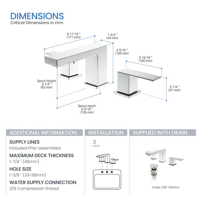 Casa Fixtures - Bathroom Faucet - Quadra 8" Widespread Bathroom Sink Faucet with Drain Assembly (CBF-1024)