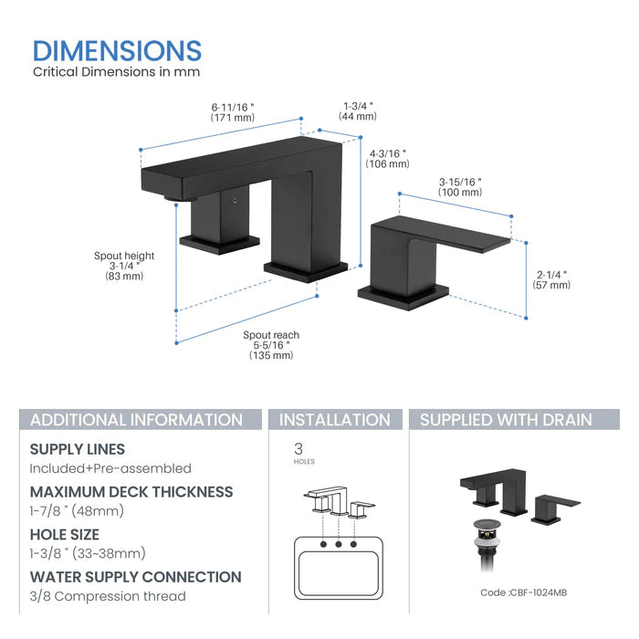 Casa Fixtures - Bathroom Faucet - Quadra 8" Widespread Bathroom Sink Faucet with Drain Assembly (CBF-1024)