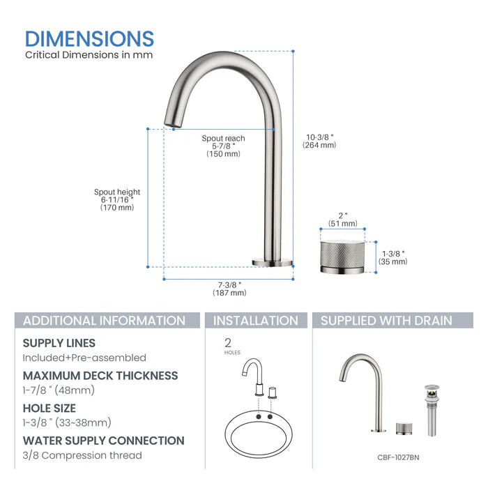 Casa Fixtures - Bathroom Faucet - Verona One Handle Two Holes Bathroom Vanity Sink Faucet with Drain Assembly (CBF-1027)