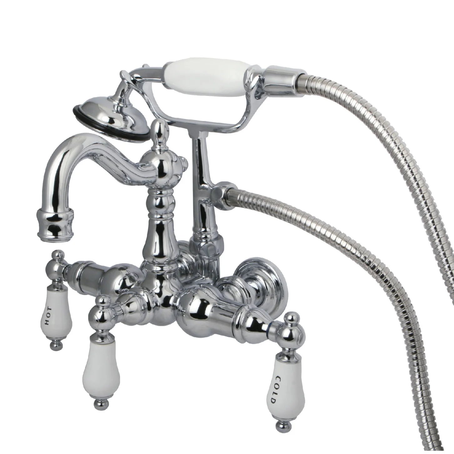 Kingston - Tub Faucets - Vintage CC1009T Three-Handle 2-Hole Tub Wall Mount Clawfoot Tub Faucet with Hand Shower