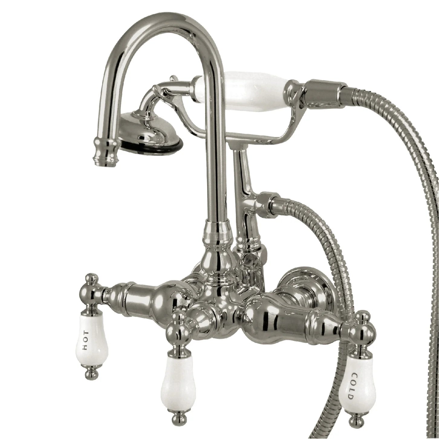 Kingston - Tub Faucets - Vintage CC9T Three-Handle 2-Hole Tub Wall Mount Clawfoot Tub Faucet with Hand Shower
