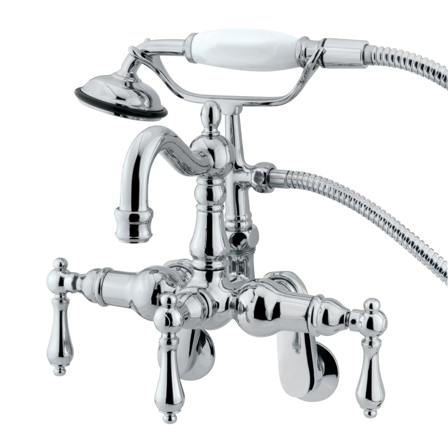 Kingston - Tub Faucets - Vintage CC1301T Three-Handle 2-Hole Tub Wall Mount Clawfoot Tub Faucet with Hand Shower