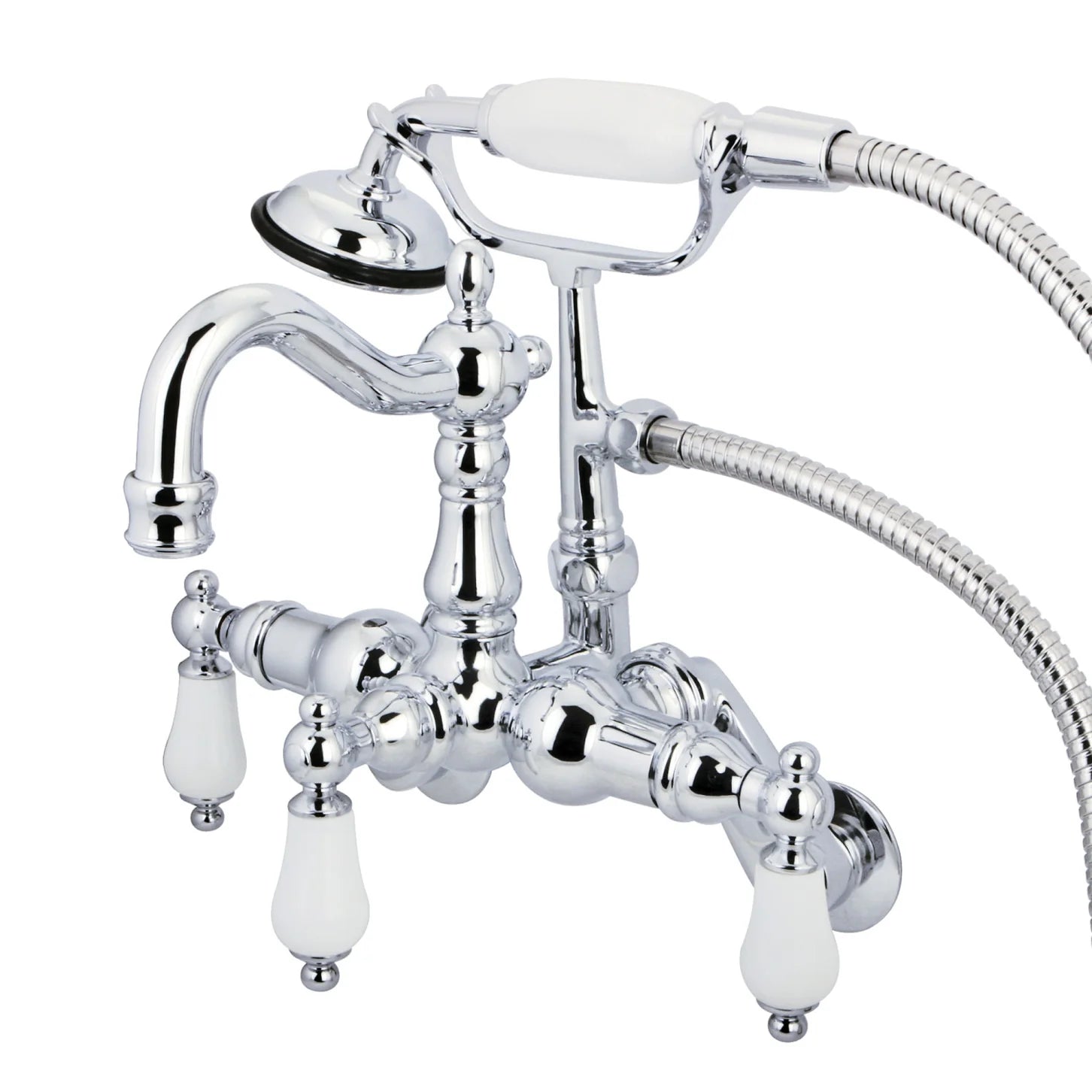 Kingston - Tub Faucets - Vintage CC1305T Three-Handle 2-Hole Tub Wall Mount Clawfoot Tub Faucet with Hand Shower