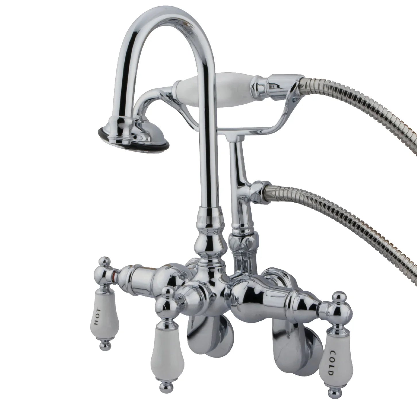 Kingston - Tub Faucets - Vintage CC303T Three-Handle 2-Hole Tub Wall Mount Clawfoot Tub Faucet with Hand Shower