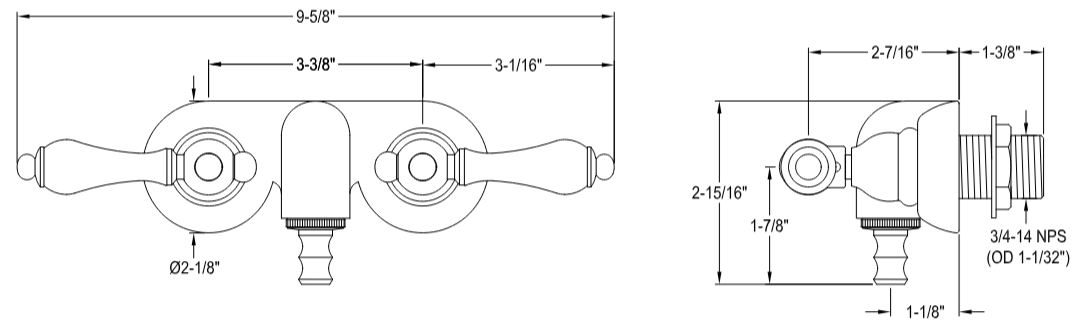 Kingston - Tub Faucets - Vintage CC41T Two-Handle 2-Hole Tub Wall Mount Clawfoot Tub Faucet