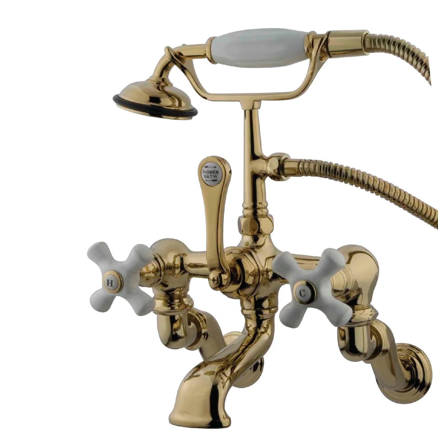 Kingston - Tub Faucets - Vintage CC465T Three-Handle 2-Hole Tub Wall Mount Clawfoot Tub Faucet with Hand Shower