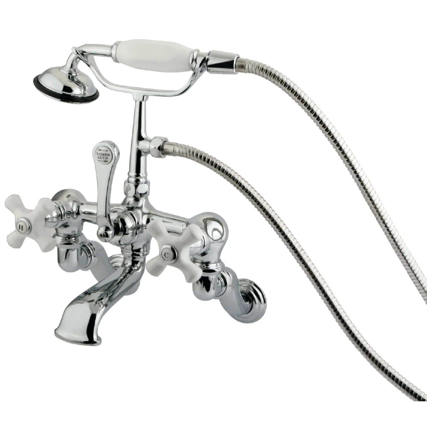 Kingston - Tub Faucets - Vintage CC465T Three-Handle 2-Hole Tub Wall Mount Clawfoot Tub Faucet with Hand Shower