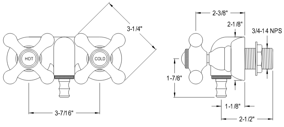 Kingston - Tub Faucets - Vintage CC48T Two-Handle 2-Hole Tub Wall Mount Clawfoot Tub Faucet