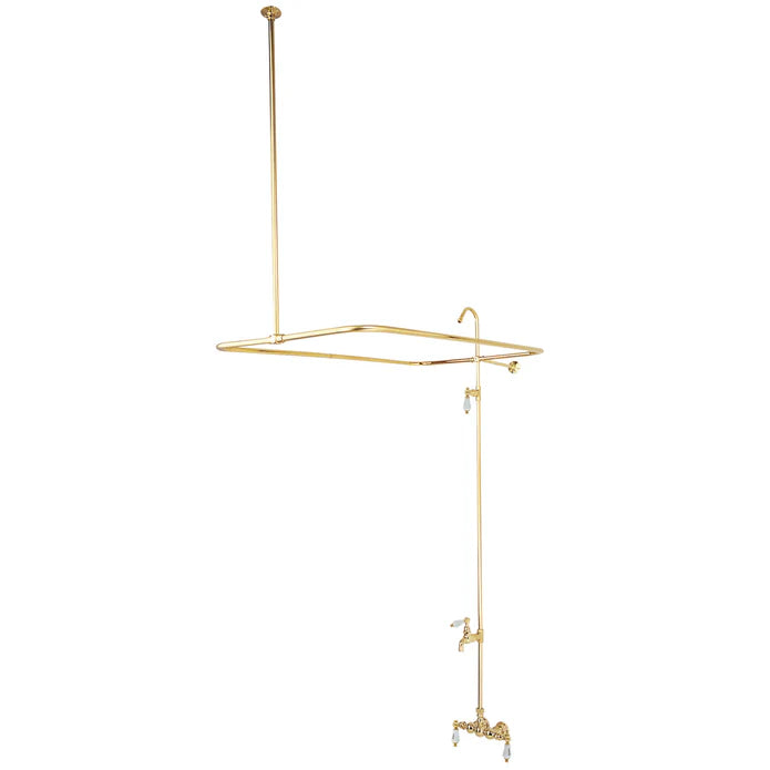 Kingston - Tub Faucets - Vintage CC63 (H&C Porcelain Lever) Three-Handle 2-Hole Tub Wall Mount Clawfoot Tub Faucet with Shower Enclosure