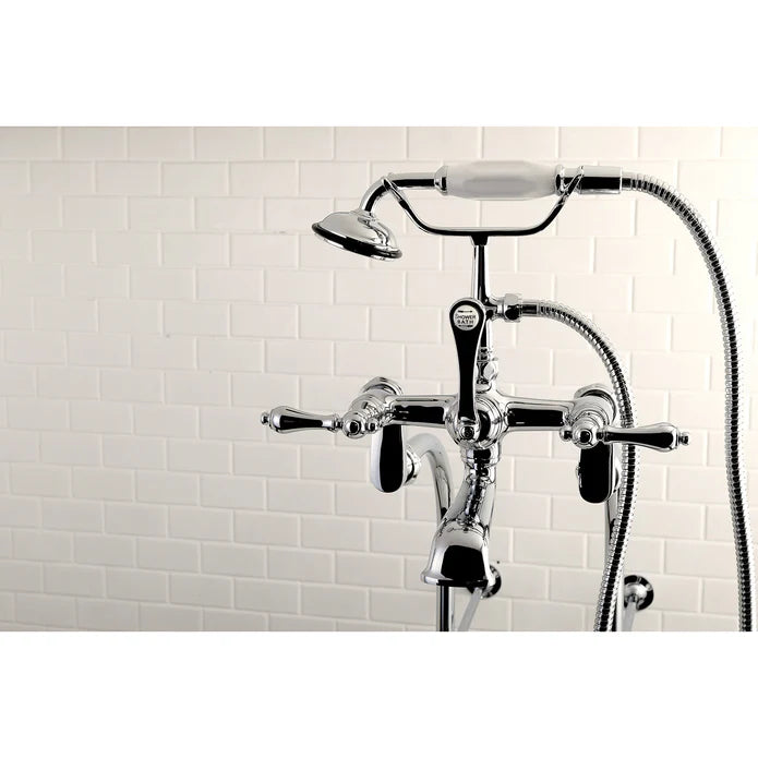Kingston - Tub Faucets - Vintage CCK103T/CCK104T Three-Handle 2-Hole Freestanding Clawfoot Tub Faucet Package with Supply Line and Hand Shower