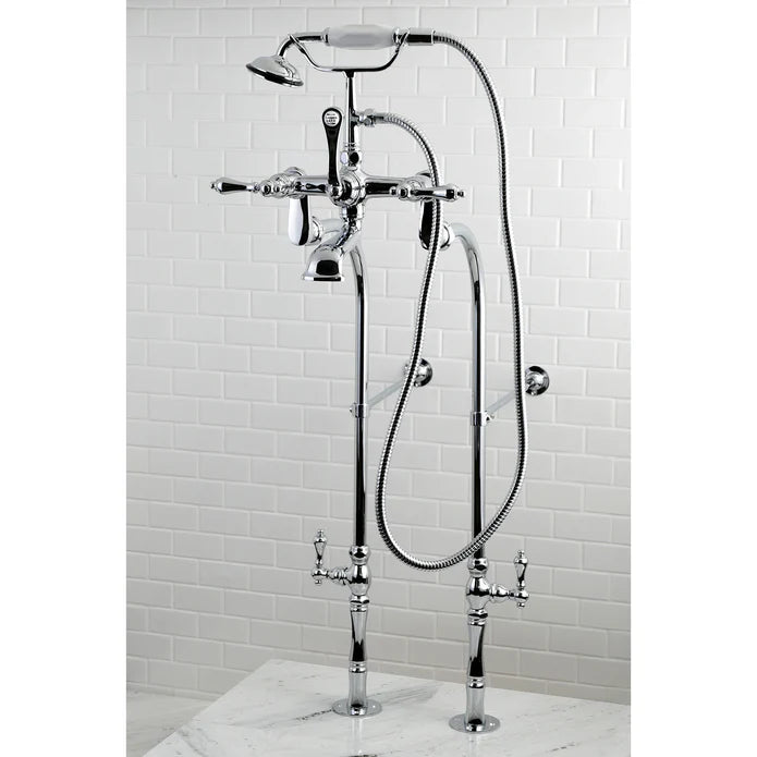 Kingston - Tub Faucets - Vintage CCK103T/CCK104T Three-Handle 2-Hole Freestanding Clawfoot Tub Faucet Package with Supply Line and Hand Shower