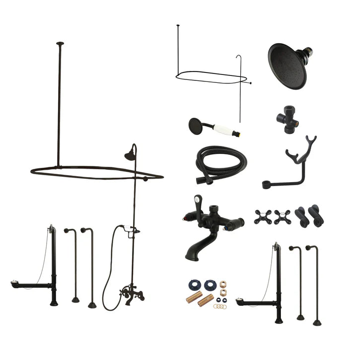 Kingston - Tub Faucets - Vintage CCK114AX (Metal Cross) Three-Handle 2-Hole Tub Wall Mount Clawfoot Tub Faucet Package with Shower Enclosure and Hand Shower