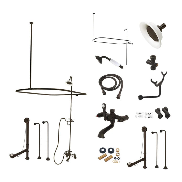 Kingston - Tub Faucets - Vintage CCK114PX (Porcelain Cross) Three-Handle 2-Hole Tub Wall Mount Clawfoot Tub Faucet Package with Shower Enclosure and Hand Shower