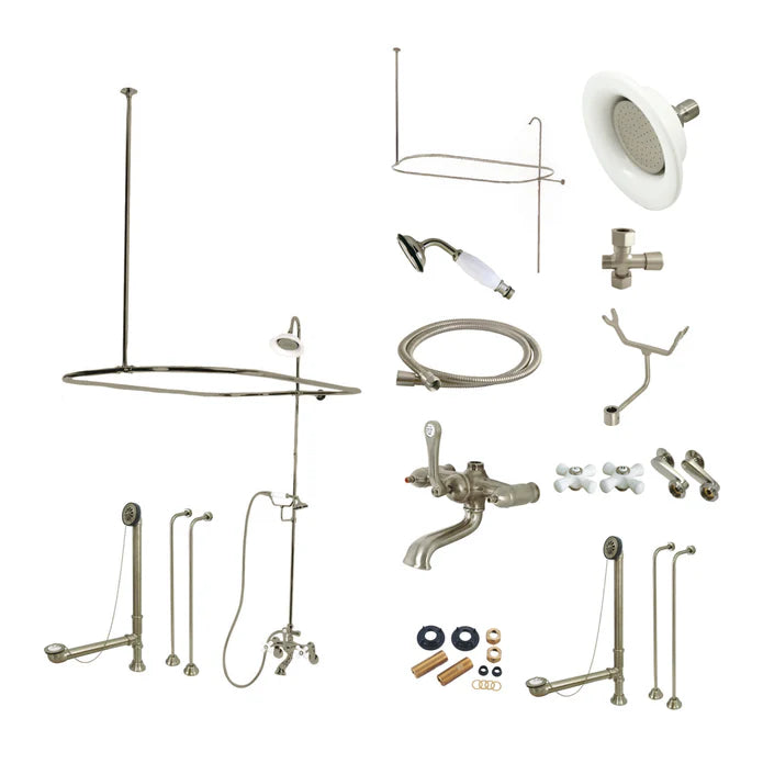 Kingston - Tub Faucets - Vintage CCK114PX (Porcelain Cross) Three-Handle 2-Hole Tub Wall Mount Clawfoot Tub Faucet Package with Shower Enclosure and Hand Shower