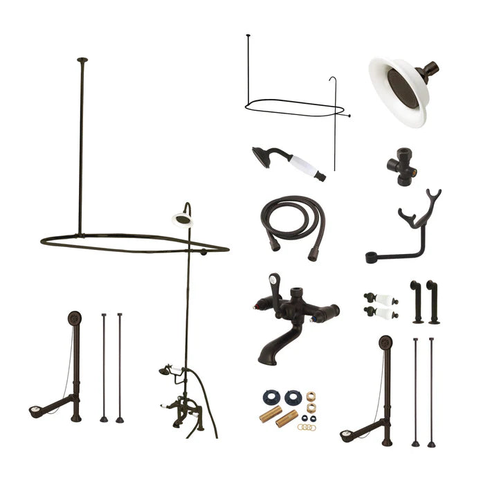 Kingston - Tub Faucets - Vintage CCK117DPL Three-Handle 2-Hole Deck Mount Clawfoot Tub Faucet Package with Shower Enclosure and Hand Shower