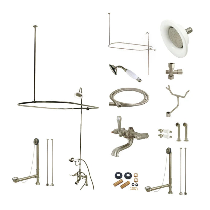 Kingston - Tub Faucets - Vintage CCK117DPL Three-Handle 2-Hole Deck Mount Clawfoot Tub Faucet Package with Shower Enclosure and Hand Shower