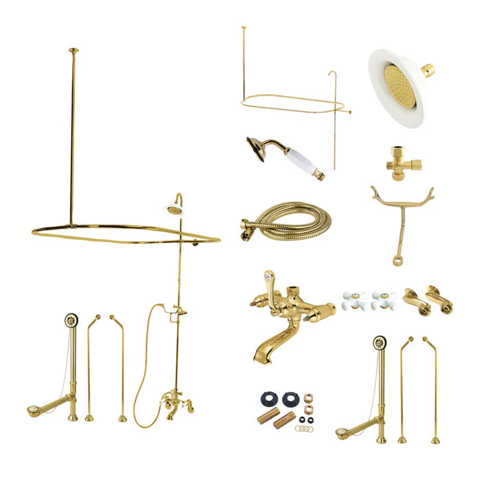 Kingston - Tub Faucets - Vintage CCK118PX (Porcelain Cross) Three-Handle 2-Hole Tub Wall Mount Clawfoot Tub Faucet Package with Shower Enclosure and Hand Shower