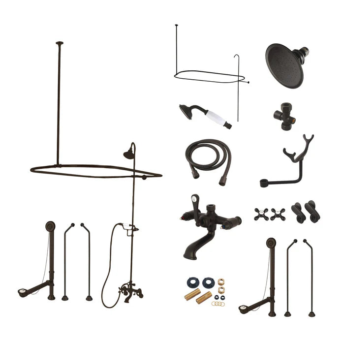 Kingston - Tub Faucets - Vintage CCK118AX (Metal Cross) Three-Handle 2-Hole Tub Wall Mount Clawfoot Tub Faucet Package with Shower Enclosure and Hand Shower