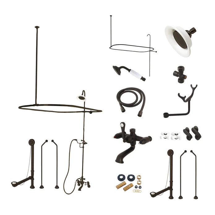 Kingston - Tub Faucets - Vintage CCK118PX (Porcelain Cross) Three-Handle 2-Hole Tub Wall Mount Clawfoot Tub Faucet Package with Shower Enclosure and Hand Shower