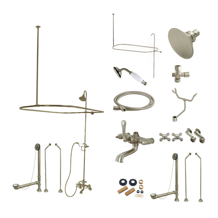 Kingston - Tub Faucets - Vintage CCK118AX (Metal Cross) Three-Handle 2-Hole Tub Wall Mount Clawfoot Tub Faucet Package with Shower Enclosure and Hand Shower