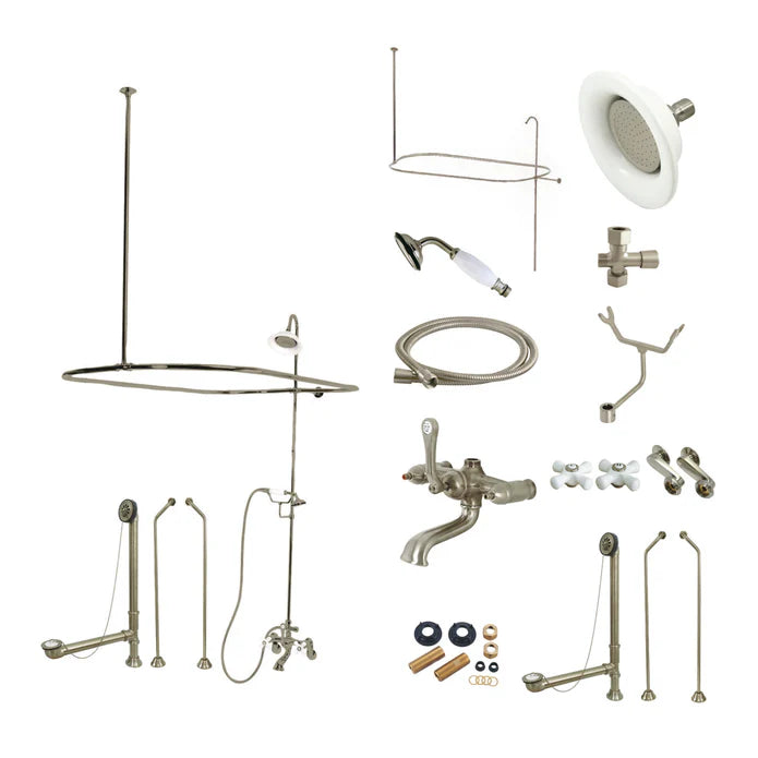 Kingston - Tub Faucets - Vintage CCK118PX (Porcelain Cross) Three-Handle 2-Hole Tub Wall Mount Clawfoot Tub Faucet Package with Shower Enclosure and Hand Shower