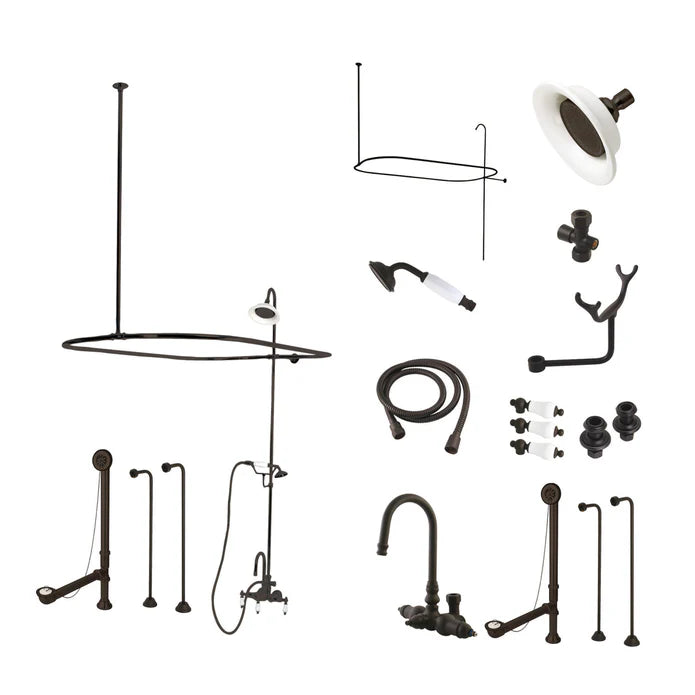 Kingston - Tub Faucets - Vintage CCK214PL Three-Handle 2-Hole Tub Wall Mount Clawfoot Tub Faucet Package with Shower Enclosure and Hand Shower