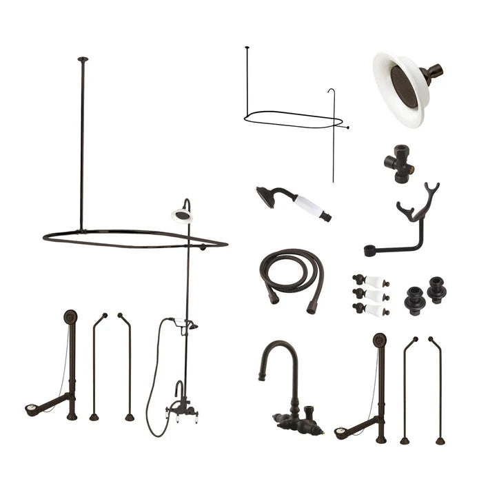 Kingston - Tub Faucets - Vintage CCK2182PL Three-Handle 2-Hole Tub Wall Mount Clawfoot Tub Faucet Package with Shower Enclosure and Hand Shower