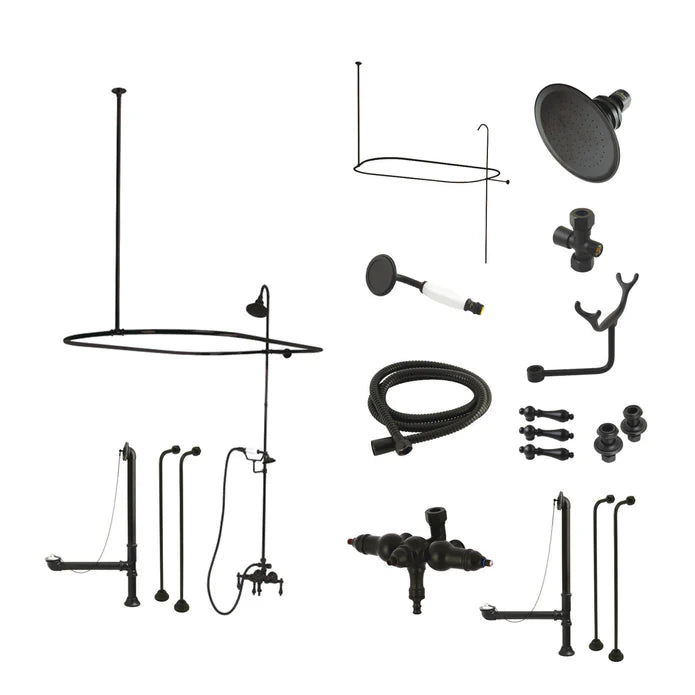 Kingston - Tub Faucets - Vintage CCK314AL Three-Handle 2-Hole Tub Wall Mount Clawfoot Tub Faucet Package with Shower Enclosure and Hand Shower