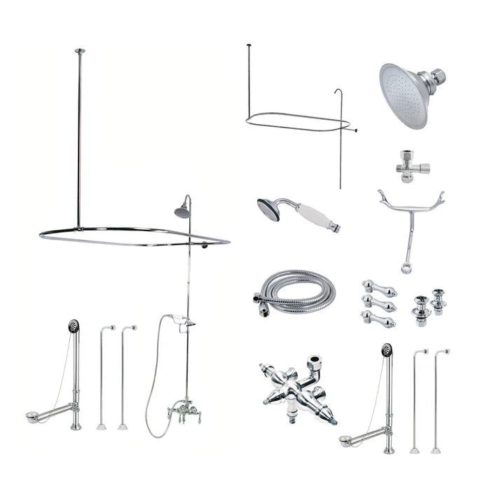 Kingston - Tub Faucets - Vintage CCK314AL Three-Handle 2-Hole Tub Wall Mount Clawfoot Tub Faucet Package with Shower Enclosure and Hand Shower