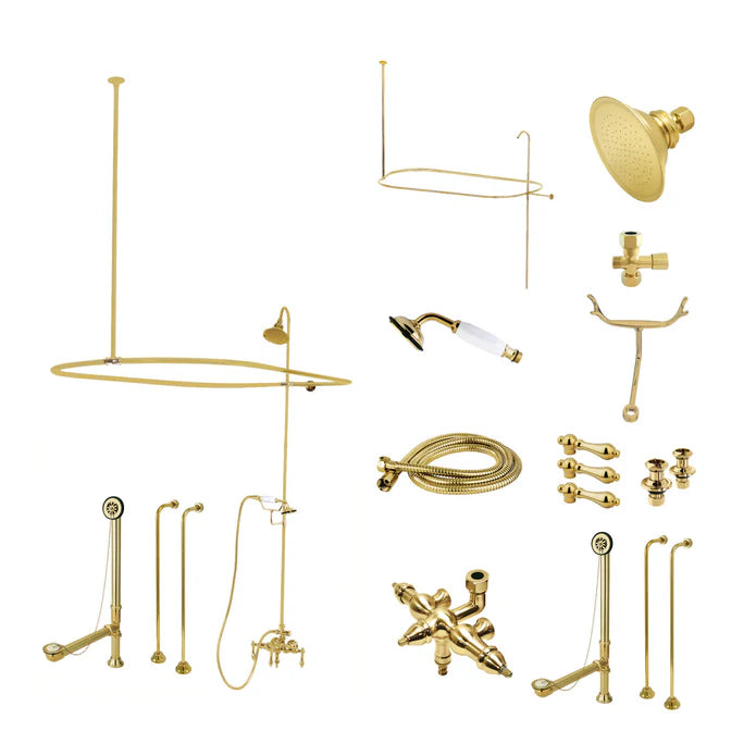 Kingston - Tub Faucets - Vintage CCK314AL Three-Handle 2-Hole Tub Wall Mount Clawfoot Tub Faucet Package with Shower Enclosure and Hand Shower