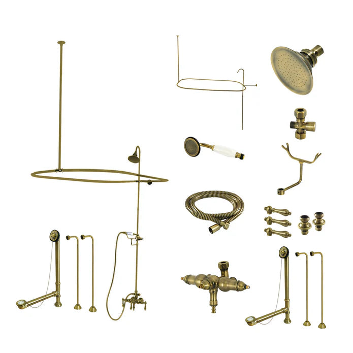 Kingston - Tub Faucets - Vintage CCK314AL Three-Handle 2-Hole Tub Wall Mount Clawfoot Tub Faucet Package with Shower Enclosure and Hand Shower