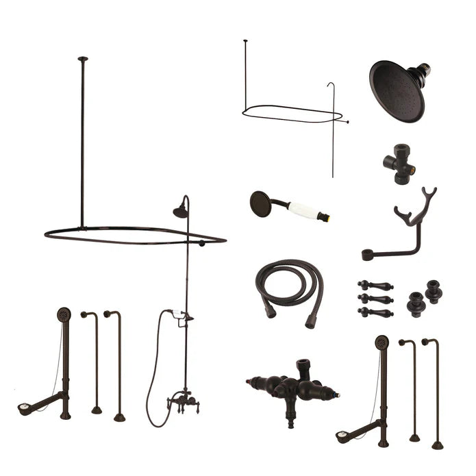 Kingston - Tub Faucets - Vintage CCK314AL Three-Handle 2-Hole Tub Wall Mount Clawfoot Tub Faucet Package with Shower Enclosure and Hand Shower