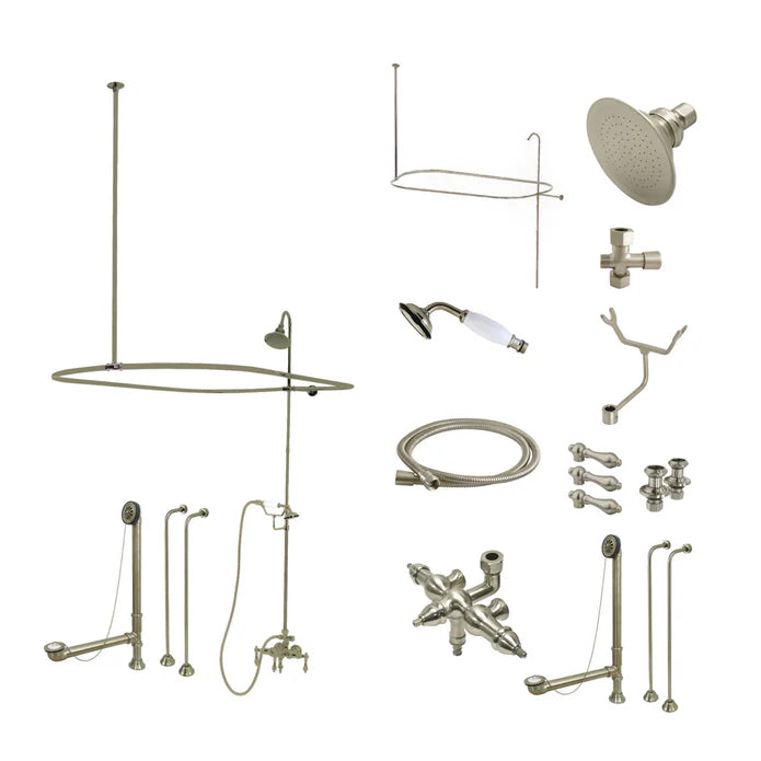 Kingston - Tub Faucets - Vintage CCK314AL Three-Handle 2-Hole Tub Wall Mount Clawfoot Tub Faucet Package with Shower Enclosure and Hand Shower