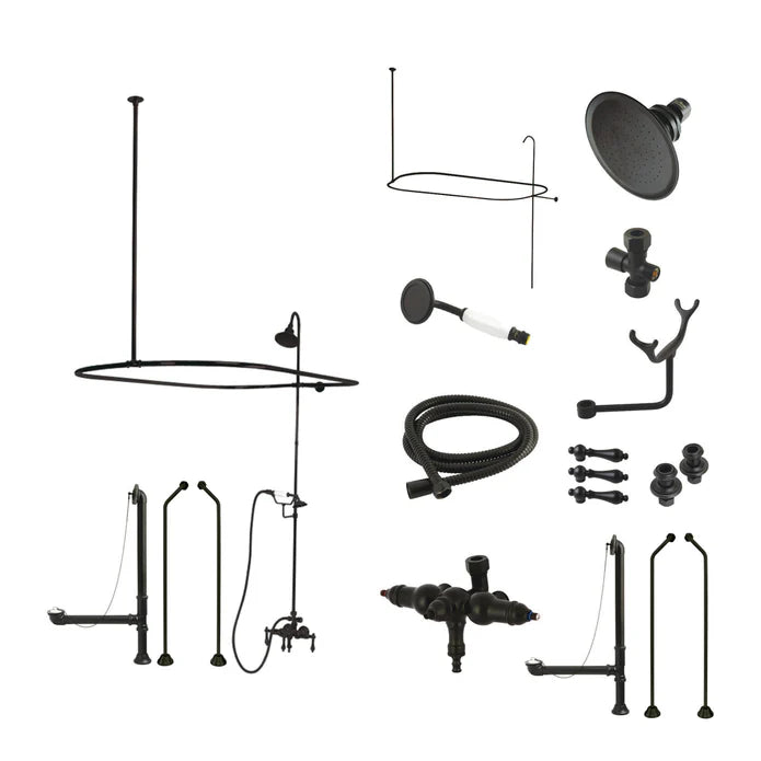 Kingston - Tub Faucets - Vintage CCK318AL Three-Handle 2-Hole Tub Wall Mount Clawfoot Tub Faucet Package with Shower Enclosure and Hand Shower