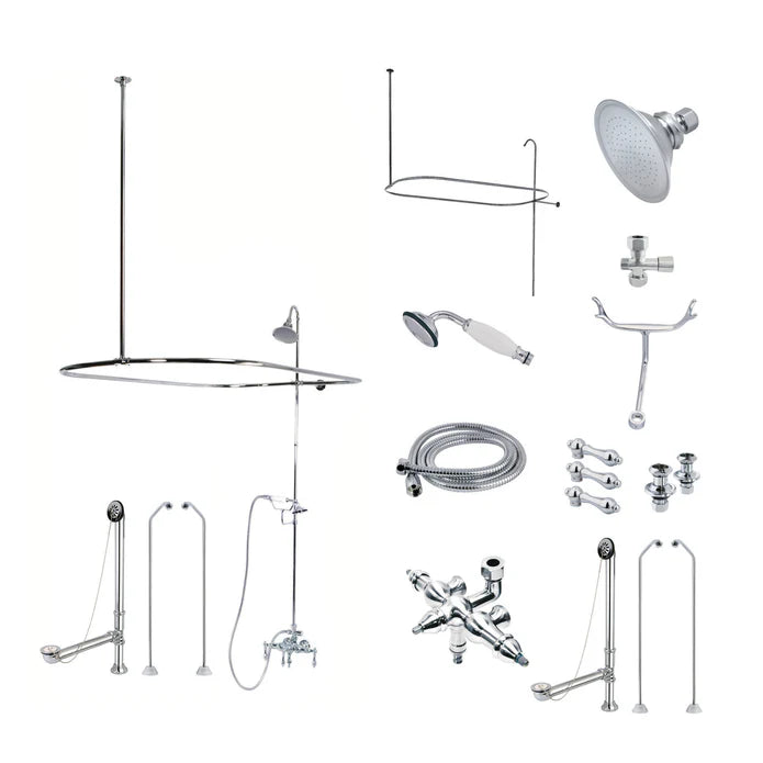Kingston - Tub Faucets - Vintage CCK318AL Three-Handle 2-Hole Tub Wall Mount Clawfoot Tub Faucet Package with Shower Enclosure and Hand Shower