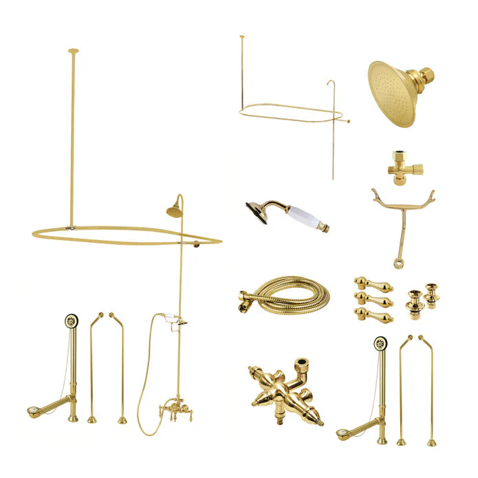 Kingston - Tub Faucets - Vintage CCK318AL Three-Handle 2-Hole Tub Wall Mount Clawfoot Tub Faucet Package with Shower Enclosure and Hand Shower