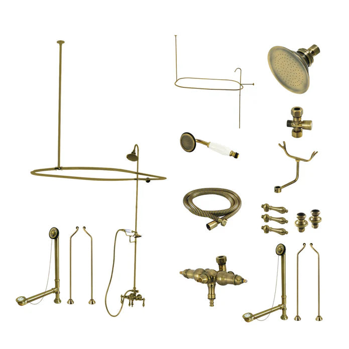 Kingston - Tub Faucets - Vintage CCK318AL Three-Handle 2-Hole Tub Wall Mount Clawfoot Tub Faucet Package with Shower Enclosure and Hand Shower