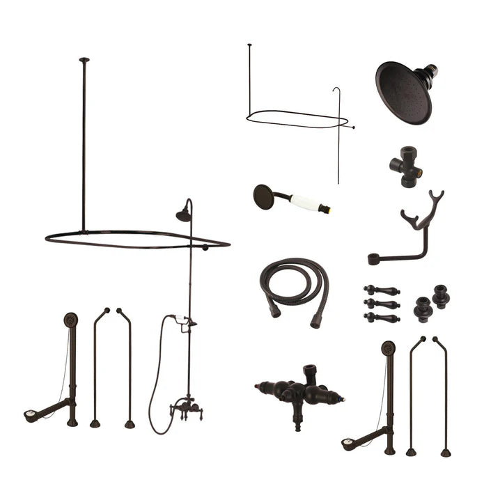 Kingston - Tub Faucets - Vintage CCK318AL Three-Handle 2-Hole Tub Wall Mount Clawfoot Tub Faucet Package with Shower Enclosure and Hand Shower