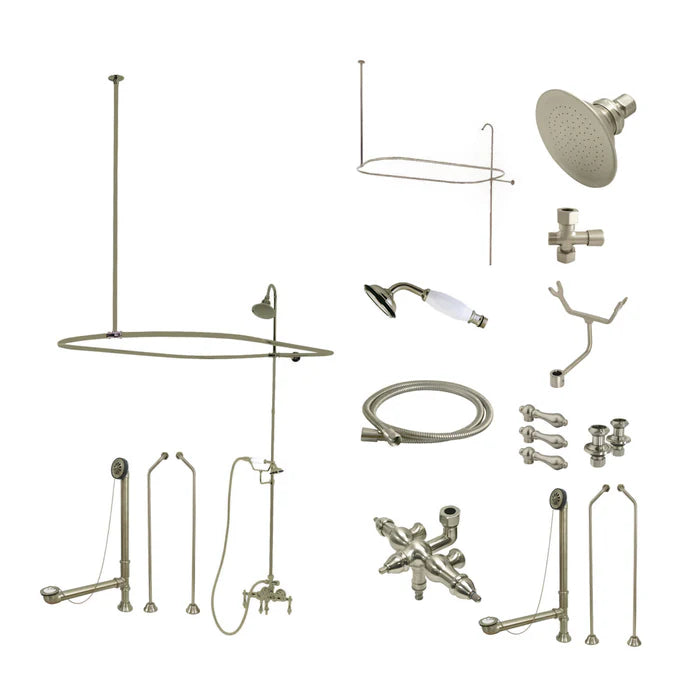 Kingston - Tub Faucets - Vintage CCK318AL Three-Handle 2-Hole Tub Wall Mount Clawfoot Tub Faucet Package with Shower Enclosure and Hand Shower