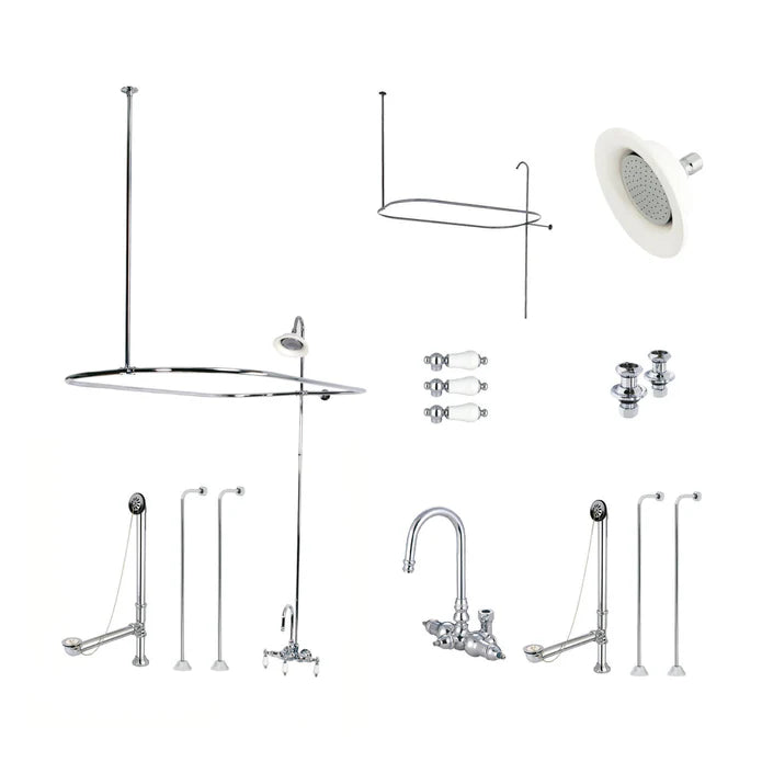 Kingston - Tub Faucets - Vintage CCK414PL Three-Handle 2-Hole Tub Wall Mount Clawfoot Tub Faucet Package with Shower Enclosure