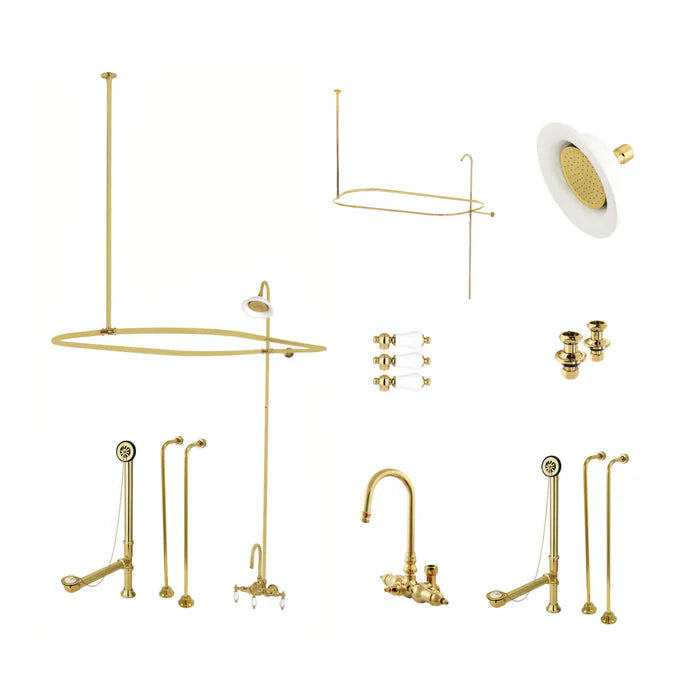 Kingston - Tub Faucets - Vintage CCK414PL Three-Handle 2-Hole Tub Wall Mount Clawfoot Tub Faucet Package with Shower Enclosure