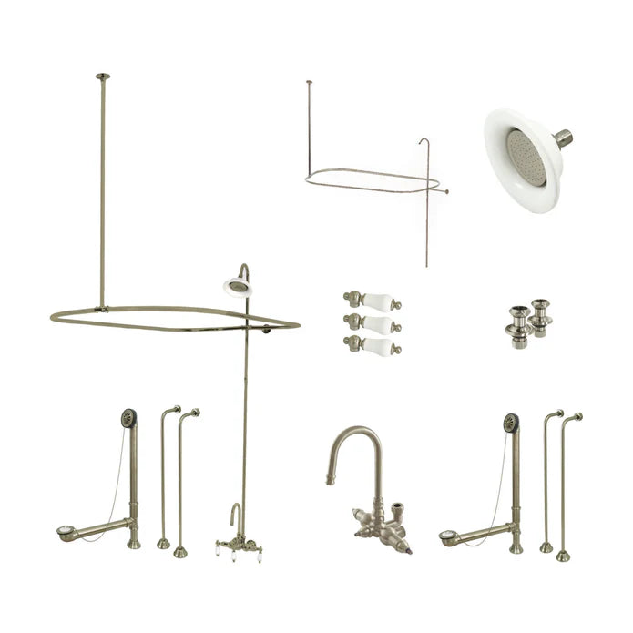 Kingston - Tub Faucets - Vintage CCK414PL Three-Handle 2-Hole Tub Wall Mount Clawfoot Tub Faucet Package with Shower Enclosure