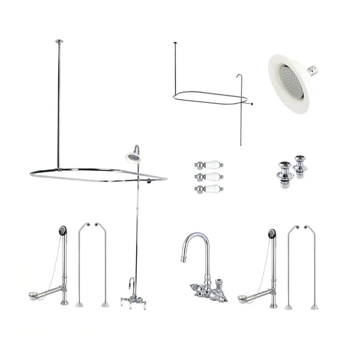 Kingston - Tub Faucets - Vintage CCK418PL Three-Handle 2-Hole Tub Wall Mount Clawfoot Tub Faucet Package with Shower Enclosure