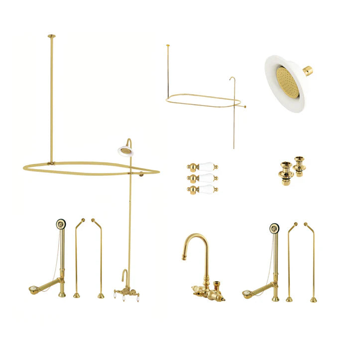 Kingston - Tub Faucets - Vintage CCK418PL Three-Handle 2-Hole Tub Wall Mount Clawfoot Tub Faucet Package with Shower Enclosure