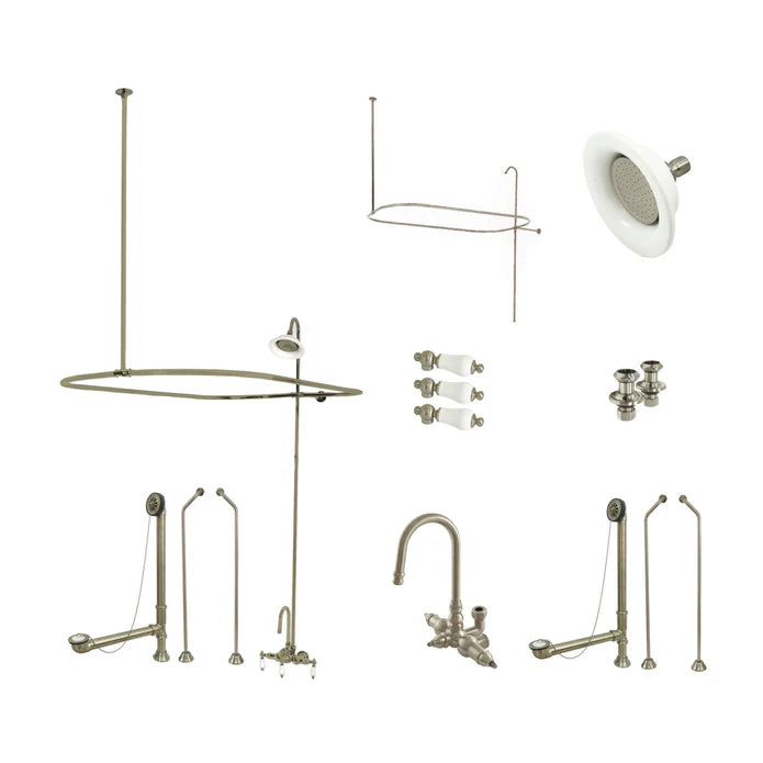 Kingston - Tub Faucets - Vintage CCK418PL Three-Handle 2-Hole Tub Wall Mount Clawfoot Tub Faucet Package with Shower Enclosure